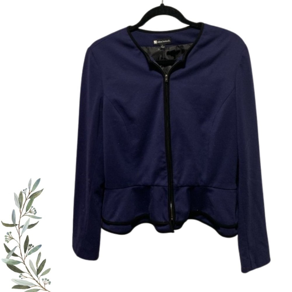 Valerie Bertinelli Navy Zip Up Peplum Ruffle Hem Blazer Size Large